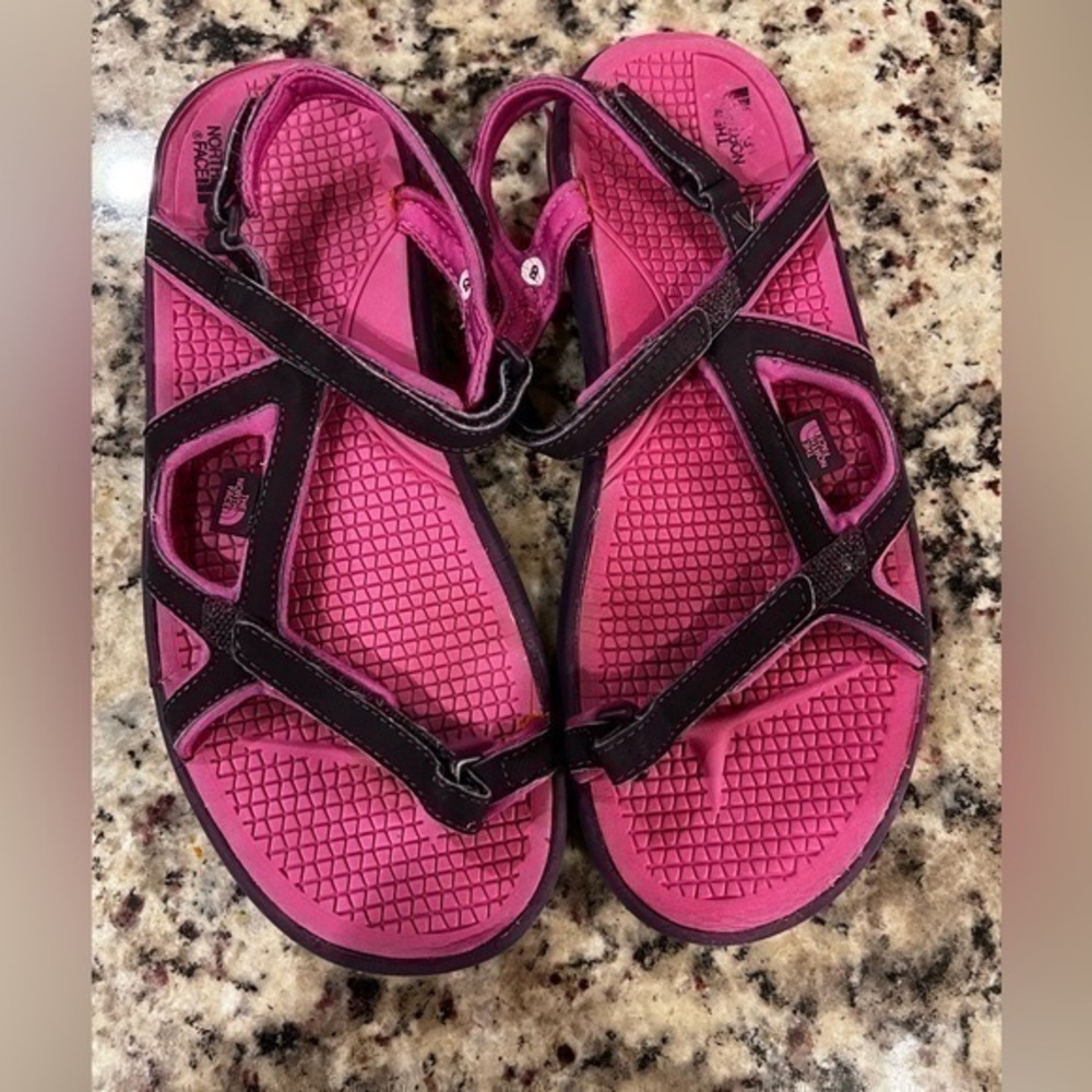 Pink and Navy North face sandals